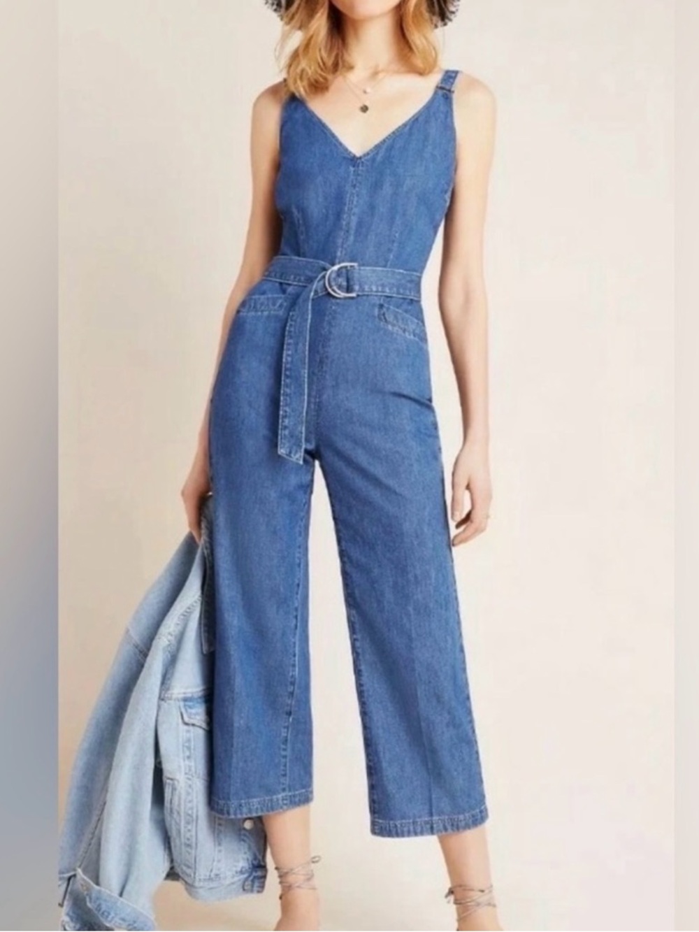 PAIGE Anthropologie Aiden Belted Denim Jumpsuit Overalls